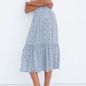 Madewell Womens Tiered Peasant Midi Skirt in Blue and White Floral